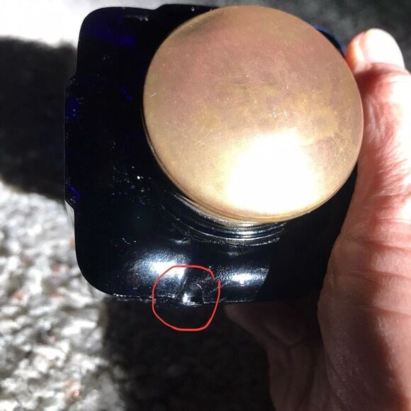 Antique Cobalt Glass Inkwell Square With Brass Hinged Lid - Picture 12 of 12